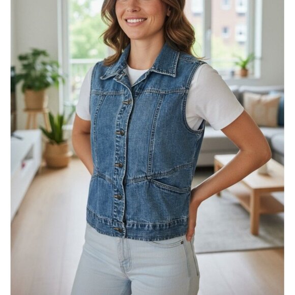 St. Johns Bay Vintage Indigo Denim Vest Jacket Size M - Picture 2 of 11